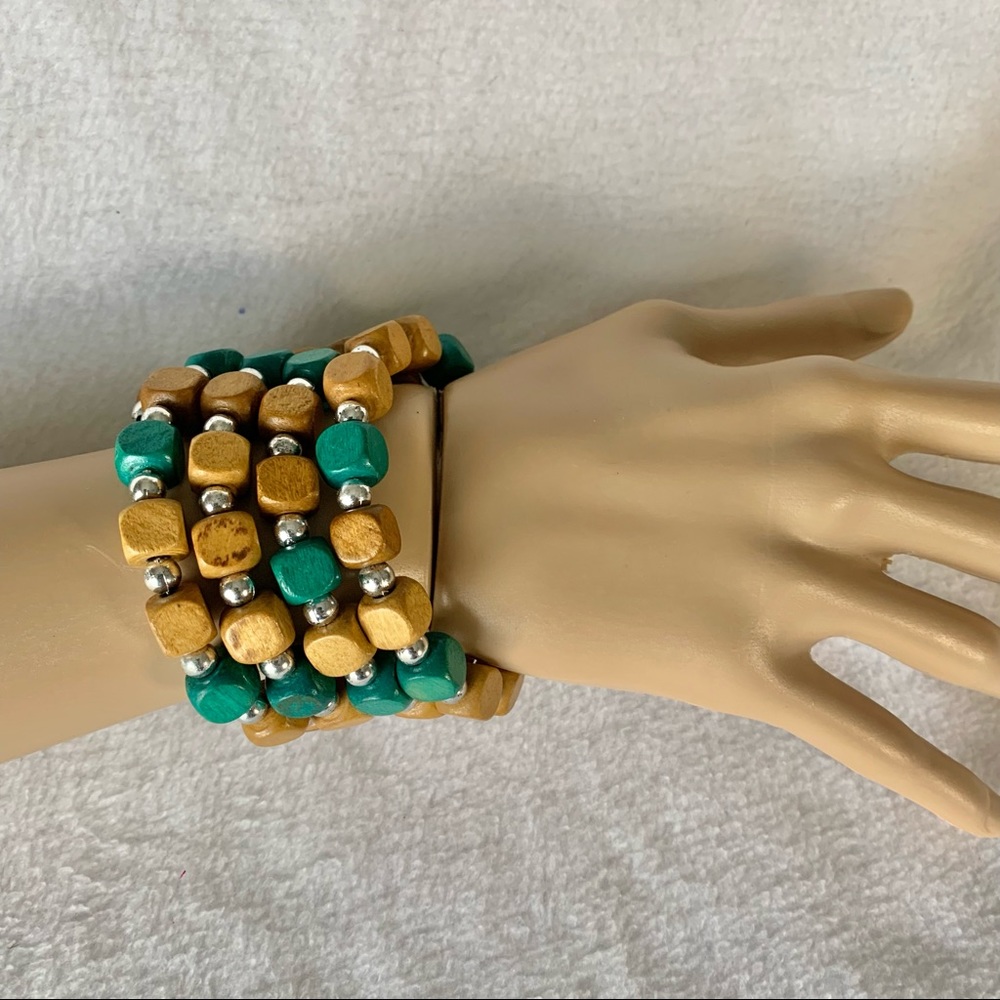 Boho Spiral Wooden Beaded Bracelet